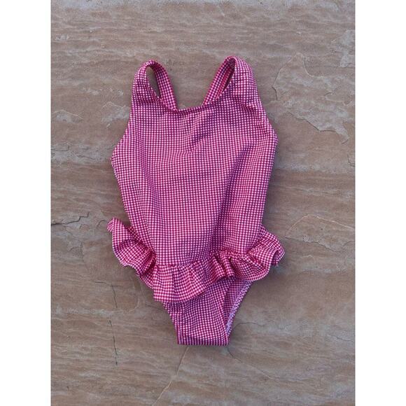 Boutchou 12m Red Plaid One Piece Girl's toddler Swimsuit - Picture 1 of 3